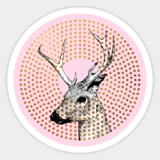 Retro Deer Head Antlers Gold Dots Sticker